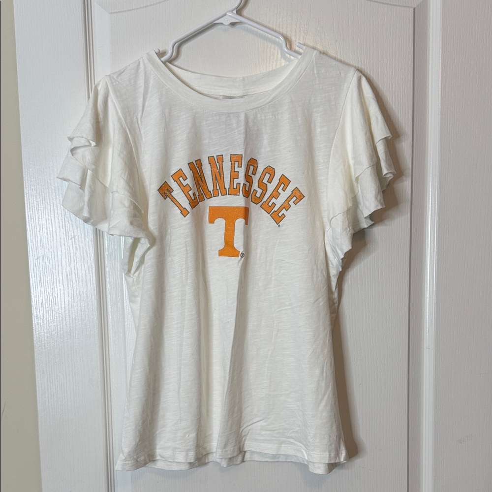 Gameday Couture University of Tennessee Vols T-Shirt Ruffle Sleeves White Large